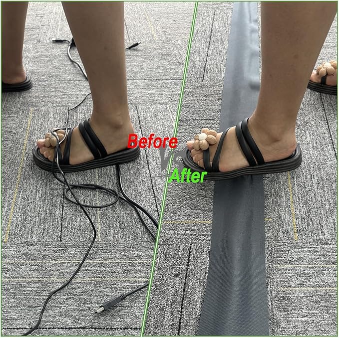 Floor Cable Covers - 20ft Oxford Fabric Cord Protector with Adhesive Hook & Loop,Waterproof Wire Storage Sleeve for Any Floor Surface,Durable Cable Management to Prevent Tripping Hazards (Gray, 20ft)