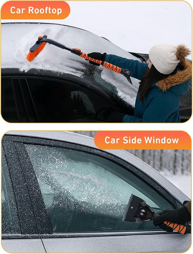 EcoNour 36" Extendable Snow Brush and Ice Scraper | 3-in-1 Telescopic Snow Removal Brush with 360Â° Rotating Head for Car Windshield | Ice Scraper for SUV, Truck, and Car | Winter Car Accessories