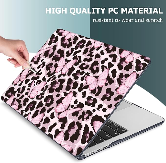 Mektron for 2026 MacBook Air 13-inch M5 Laptop Case A3449 with 13.6-inch Liquid Retina Display Fits 2025 A3240 M4 2024 A3113 M3 2023 A2681 M2 Shell for MacBook Air 13.6", Leopard Pink Butterfly