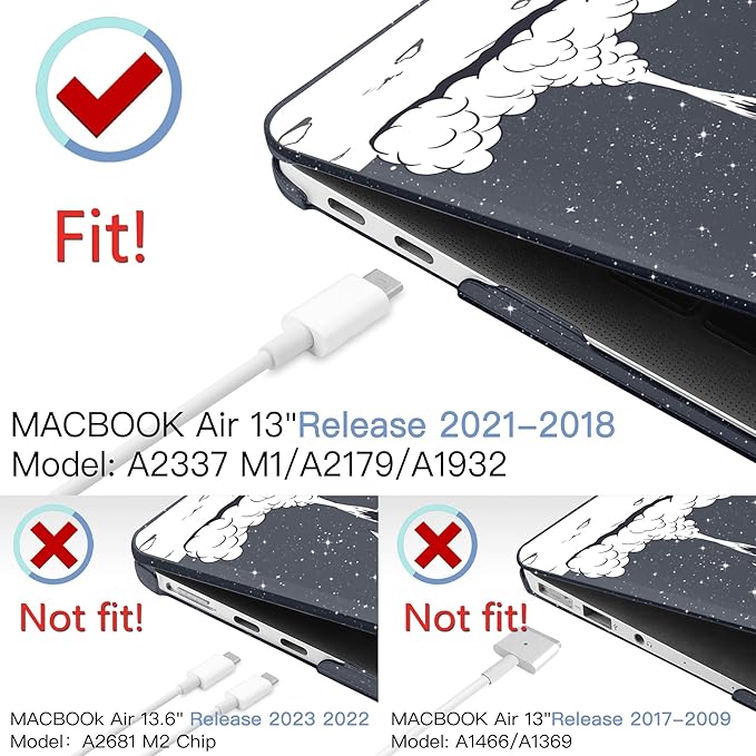 MEEgoodo for MacBook Air 13 inch Case 2021 2020 2019 2018 A2337 M1 A2179 A1932 with Touch ID, Plastic Hard Shell & Keyboard Cover Compatible with MacBook Air 13.3,Astronaut Rocket