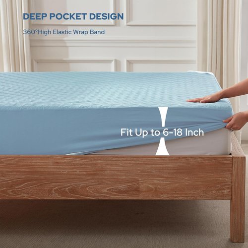 **BEDLORE Waterproof Mattress Protector - Cal King Size Soft Mattress Pad with Deep Pocket (Sky Blue)**