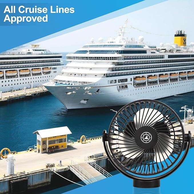 Fanopera Magnetic Cruise Fan with 12000mAh Battery - Portable Cabin Air Circulator, 3-Speed LED Desk Fan with Timer, Power Bank & Ceiling/Wall Mount, Cruise Ship Approved for Travel (Black)