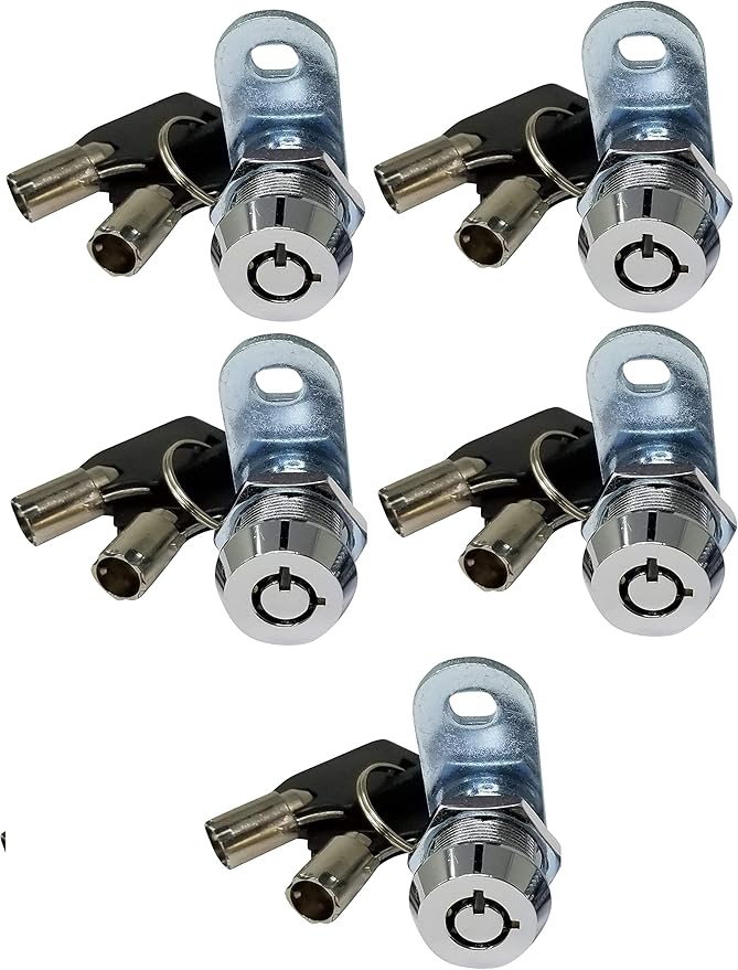 Admiral Locks Tubular Cam Lock, Keyed Alike Removable Key RV Compartment Storage Lock Cabinet Locks (Chrome Pack of 5, 5/8 Inch 90°)