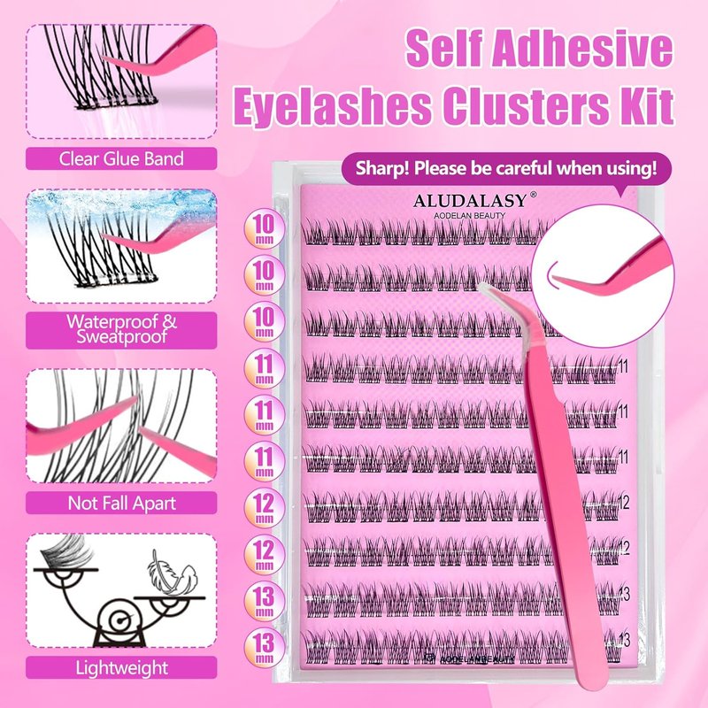 Self-Adhesive Eyelashes Kit - 120PCS Reusable No-Glue Wispy Lashes | 10-13mm C Curl with Tweezers & Remover