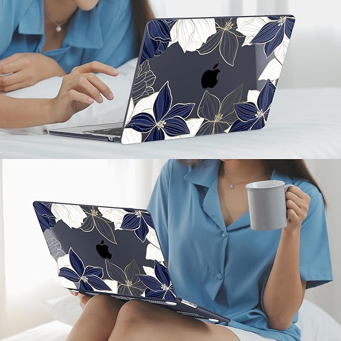 Mektron for 2026 MacBook Air 13-inch M5 Laptop Case A3449 with 13.6-inch Liquid Retina Display Fits 2025 A3240 M4 2024 A3113 M3 2023 A2681 M2 Printed Hard Shell for MacBook Air 13.6", Gold line Lily