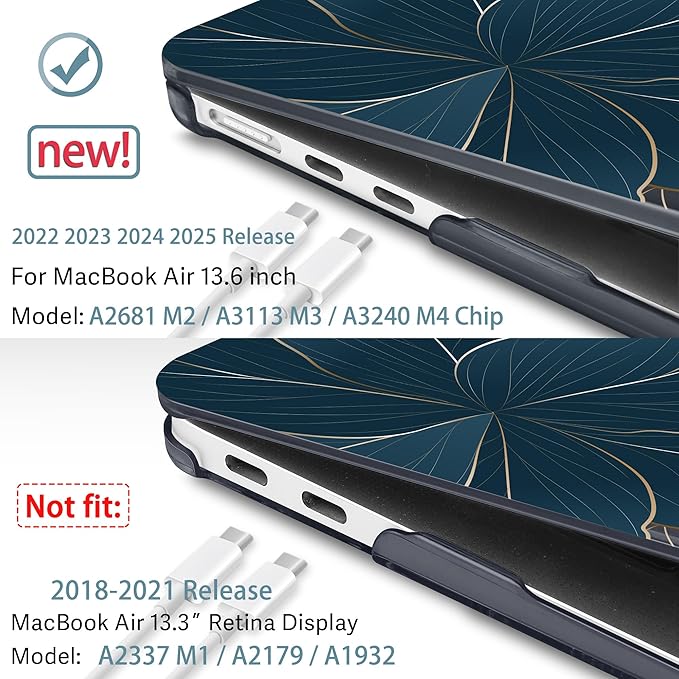 May Chen Case for MacBook Air 13/13.6 inch M5 A3449 M4 A3240 M3 A3113 M2 A2681, 2026 2025 2024-2022, Plastic Hard Shell with Keyboard Cover & Screec Protector, Golden Flowers