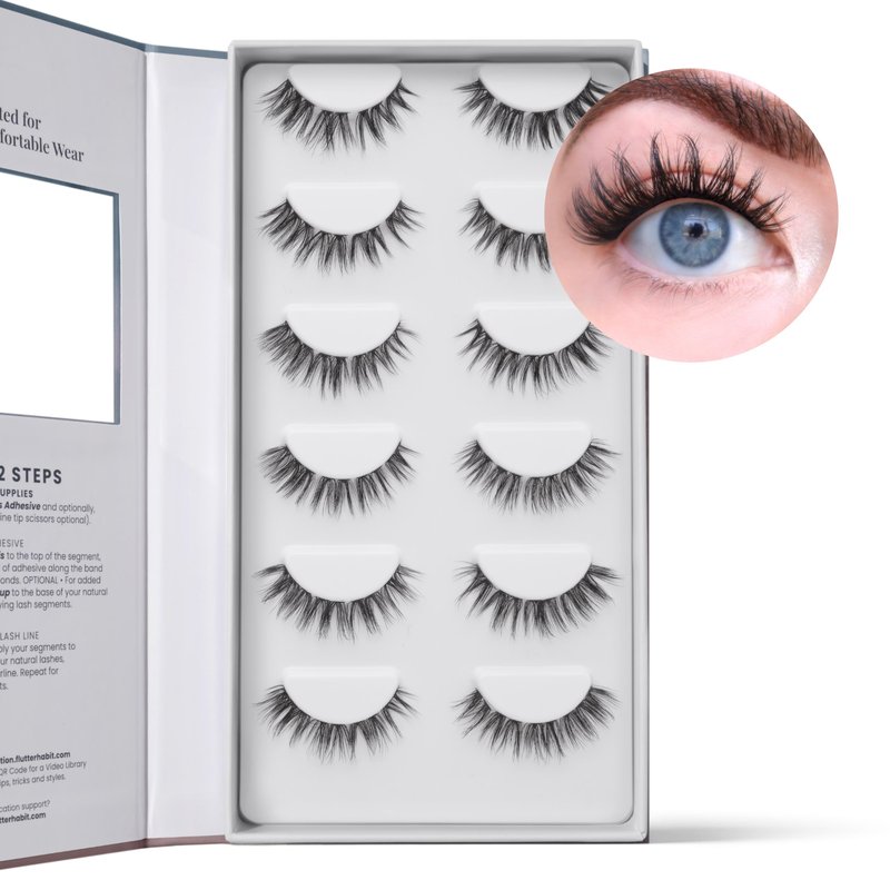 FlutterHabit Glow-Getter (1.0) Lash Clusters for Women, Salon Quality At Home Eyelashes Extension Kit, 6 Lash Sets, No Lash Glue Included