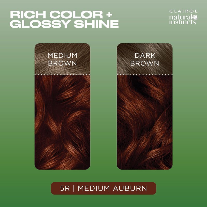 Clairol Natural Instincts Demi-Permanent Hair Dye, 5R Medium Auburn | Ammonia‑Free, Vegan Hair Color with Coconut Oil & Aloe Vera | Pack of 3