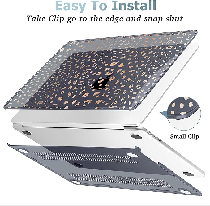 May Chen Case for MacBook Air 13/13.6 inch M5 A3449 M4 A3240 M3 A3113 M2 A2681, 2026 2025 2024-2022, Plastic Hard Shell with Keyboard Cover & Screec Protector, Leopard Print