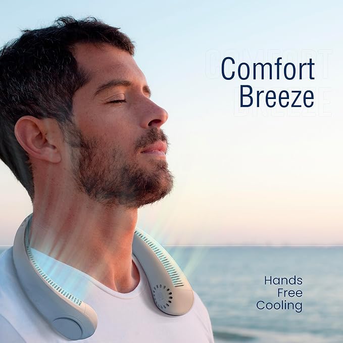 NEXAIR Portable Neck Fan Hands Free Cooling Lightweight Bladeless Neck Fan, 3 Speeds, 2400mAh Battery, 5H Runtime White