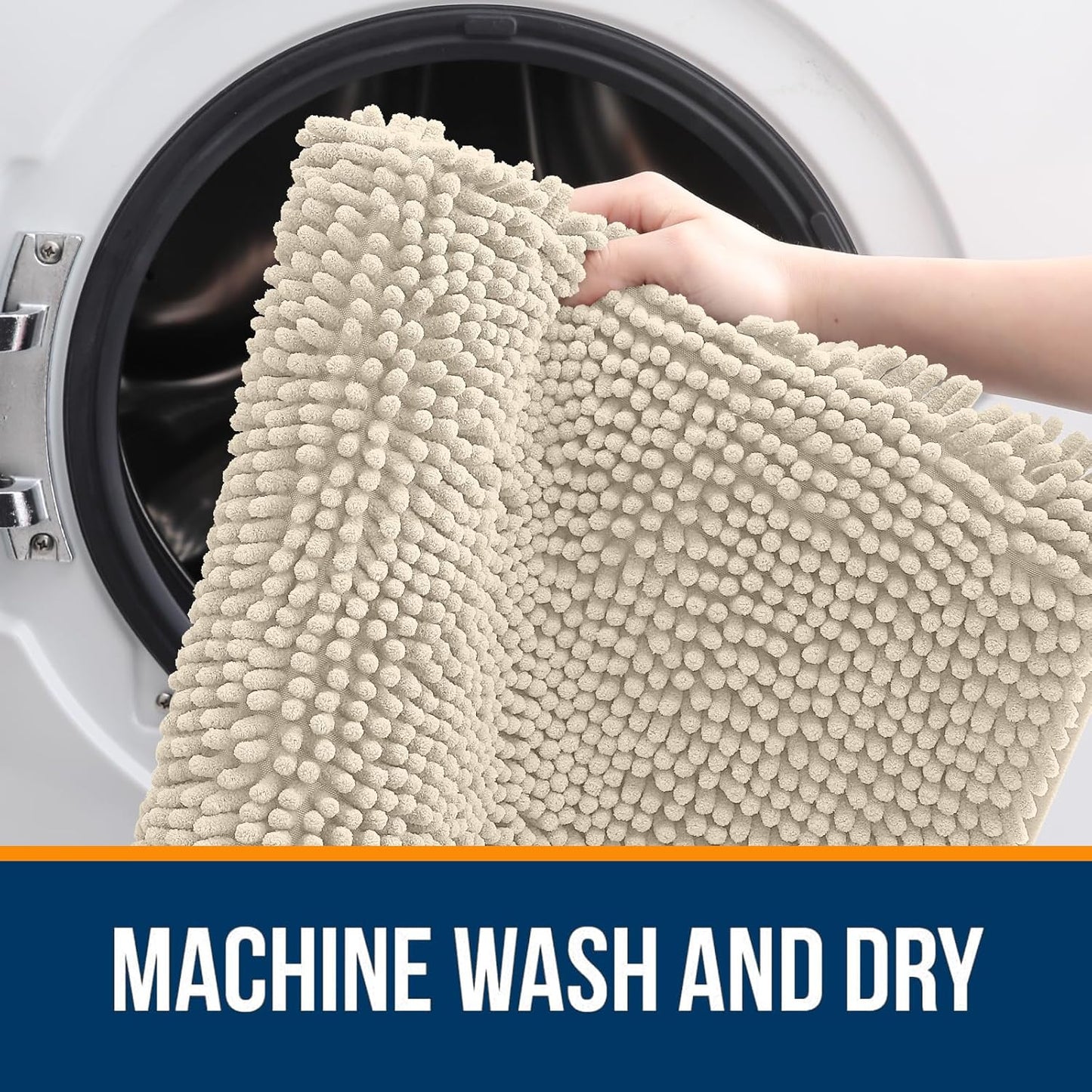 OLANLY Bathroom Runner Rugs - Extra Soft Chenille Bath Mats | Quick Dry, Machine Washable, 70x24, Sand