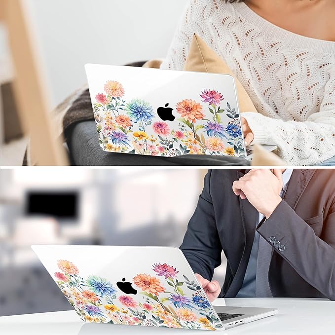 TWOLSKOO for MacBook Air 15 inch Case 2026 2025 2024 2023 Release M5 A3448 M4 A3241 M3 A3114 M2 A2941, Plastic Hard Shell & Screen Protector & Keyboard Cover & Trackpad Film, Beautiful Flowers