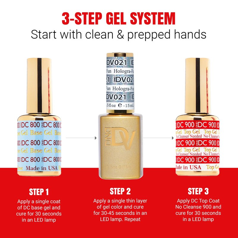 DND Gel Diva Polish Set, Mirrorball Collection, UV/LED Gel Polish and Air Dry Nail Lacquer, Matching Chip-Free Polish Duo, White001 Icy Glitz, 0.5 Fl Oz Each