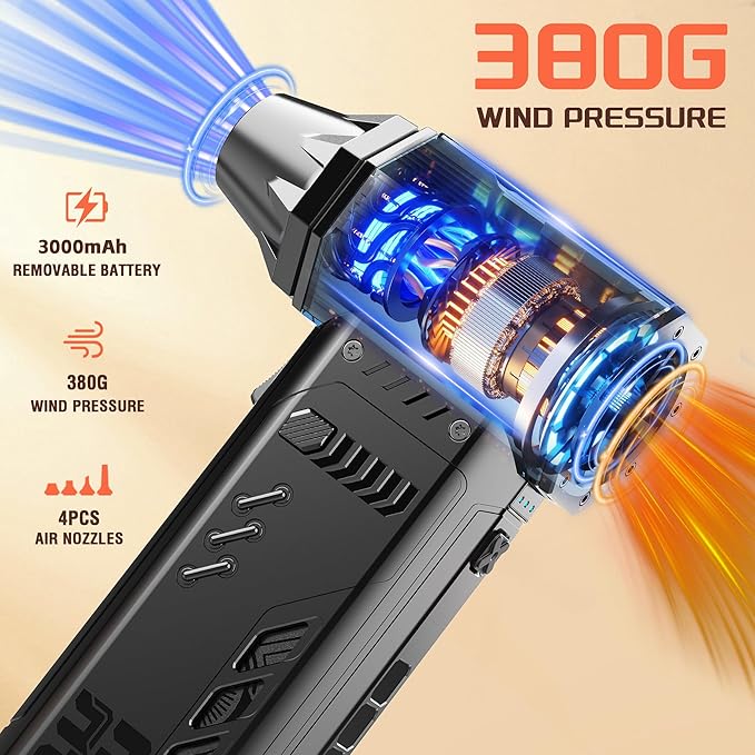 Air Duster - 250,000RPM Compressed Air Duster, Replaceable Batteries 2pcs,Long Life-mini Blower, 3-Gear Adjustable- Electeic Air Duster for Keyboard,PCs,Leaves,Car Cleaning (X301)