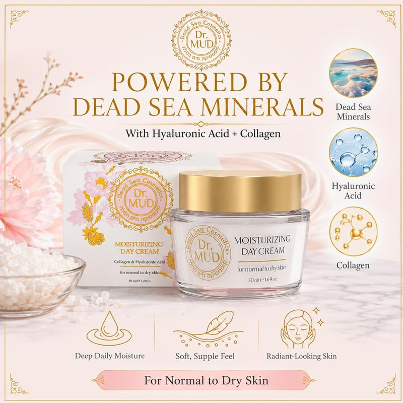 Dr.MUD Moisturizing Day Cream - Hydrating Face Moisturizer with Hyaluronic Acid & Collagen | 50 ml for Normal to Dry Skin