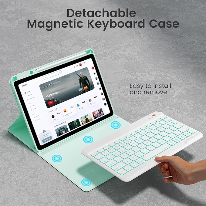 OPAKIT Keyboard Case for iPad Air 5th/4th Generation 10.9 Inch (2022/2020) Compatible with iPad Pro 11 Inch 1st–4th Generation, Detachable Wireless Keyboard with 7-Color Backlit and Pencil Holder
