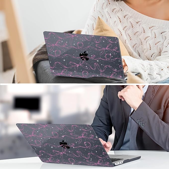 TWOLSKOO for MacBook Air 13 inch Case M5 2026 M4 2025 M3 M2 2024-2022 A3449 A3240 A3113 A2681, Plastic Hard Shell & Keyboard Cover & Type C for MacBook Air 13.6 inch Case, Sparkly Bows