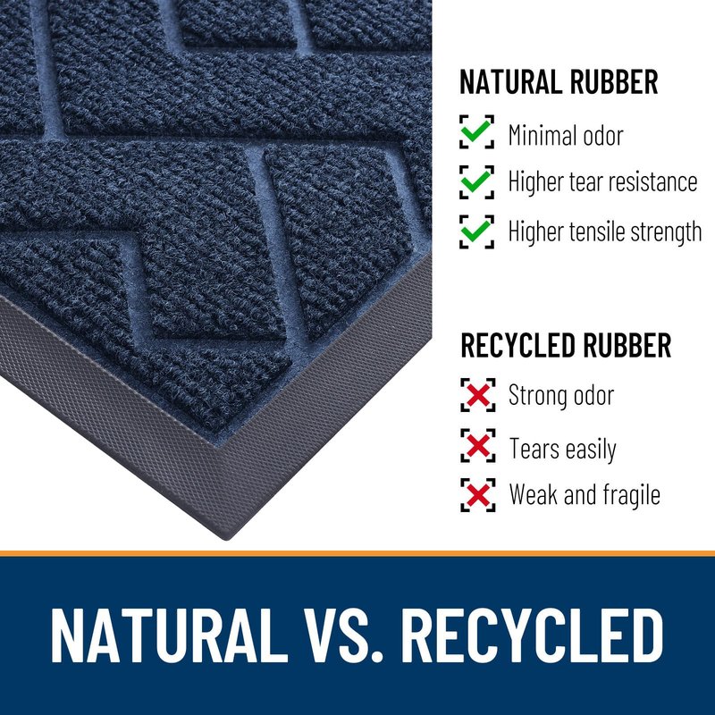 OLANLY Front Door Mat Indoor Outdoor Entrance, Waterproof All-Season, All-Weather Doormat, Sturdy Natural Rubber, Low Profile, Easy Clean Patio Porch Entryway Mat, Herringbone Brick (Blue, 47x23)