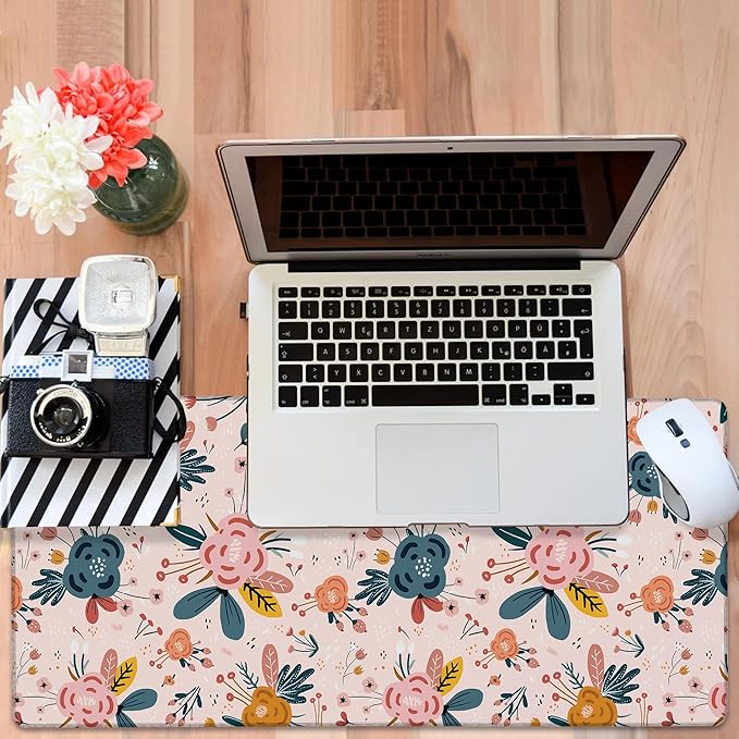NITAHHHY Gaming Desk Pad Large Extra Length Hand Drawn Floral Mouse Pad Keyboard Laptop Non-Slip Waterproof with Rubber Base Thick Stitched Edge Mouse Mat for Office Home 35.4 x 15.7 Inches