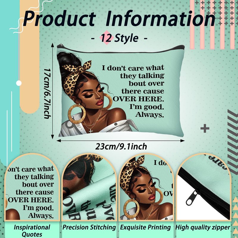 Silkfly 24 Pcs African American Gifts Black History Month Black Girl Women Makeup Cosmetic Bag Afro Queen Inspirational Canvas Toiletry Travel Organizer Purse African American Party Favor