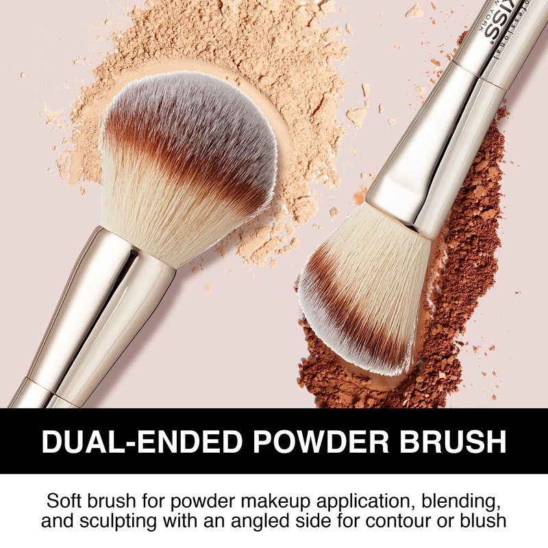 Kiss New York Soft Matte Pressed Powder (Classic Tan) With Dual Ended Powder Brush Set, Blurring Poreless Face Powder Makeup, Medium Coverage Setting Powder Infused with Salicylic Acid & Niacinamide