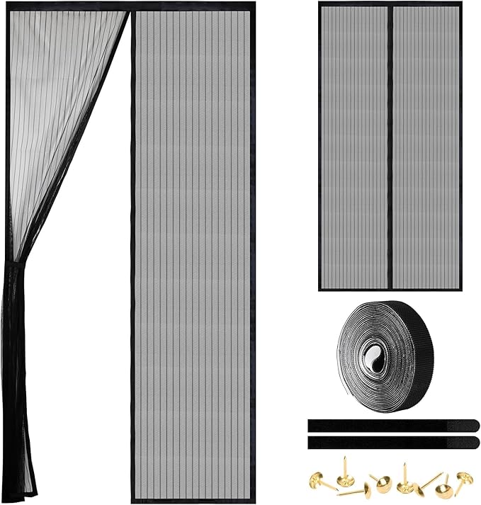 Amzjjle Magnetic Screen Door - Self Sealing, Heavy Duty, Hands Free Mesh Partition Keeps Bugs Out Let Breeze in- Pet and Kid Friendly - Keep Open Feature (Black, Fit Door Size 36 x 96 Inch)