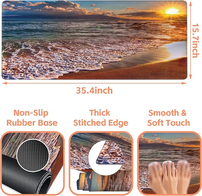 NIYLYNSYN Mouse Pad Large Nice Sunset Non-Slip Game Desk Mat with Stitched Edge Laptop Keyboard Desk Pad for Work Home Gaming (35.4 x 15.7 Inches)