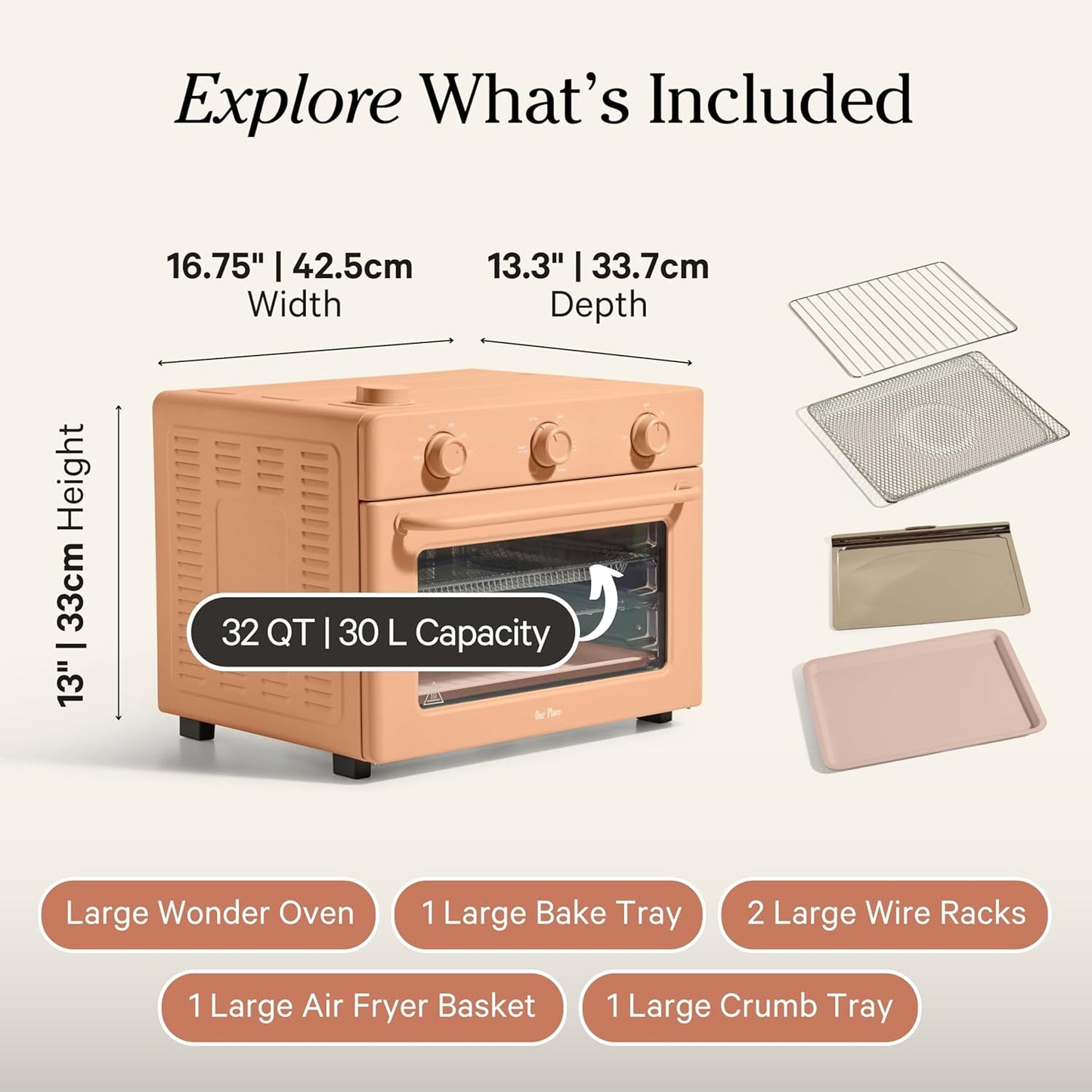 Our Place Large Wonder Oven - 6-in-1 Stainless Steel Air Fryer Toaster Oven Combo | 31.7 QT Capacity - Toast, Roast, Bake, Reheat, Broil & Steam | Spice