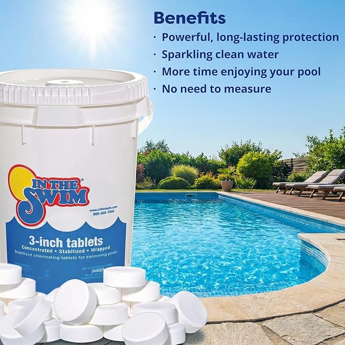 In The Swim Ultimate Opening Kit and Chlorine Bundle - Pre-Measured Opening Kit for Easy Use - 50 Pound Bucket of 3-Inch Stabilized Chlorine Tablets - for Inground and Above Ground Pools Up to 35,000