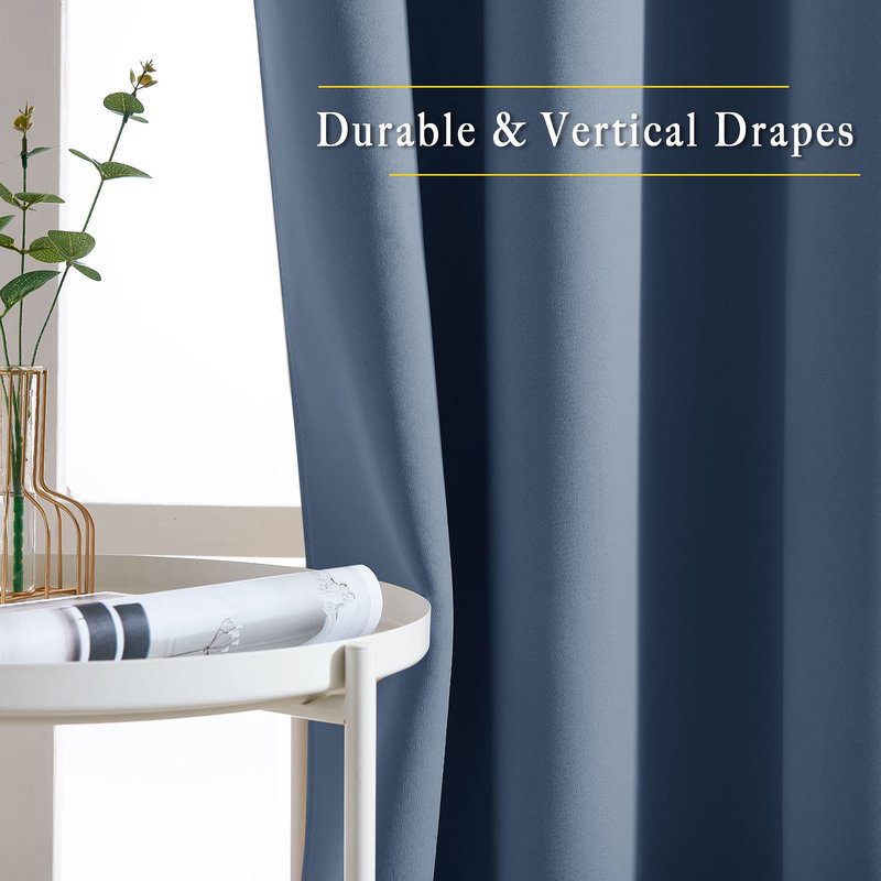 NICETOWN Blackout Living Room Curtains Extra Wide, Triple Weave Grommet Top Thermal Insulated Window Treatment Light Blocking Panels for Patio/Porch (Stone Blue, W80 x L84, Set of 2)