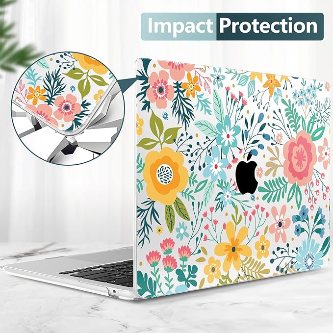 TWOLSKOO for MacBook Air 15 inch Case 2026 2025 2024 2023 Release M5 A3448 M4 A3241 M3 A3114 M2 A2941, Plastic Hard Shell & Screen Protector & Keyboard Cover & Trackpad Film, Abstract Flower