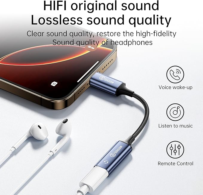 Biaze USB C to Lightning Audio Adapter, USB Type C Male to Lightning Female Headphone Converter, Compatible with iPhone 16/15 Full Series, iPad Pro, iPad Air 6/5/4,MacBook (usb c to lightning adapter)