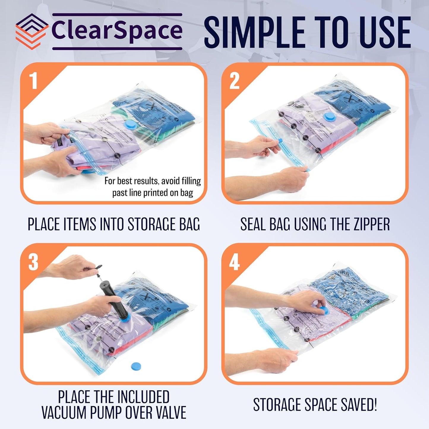 Skiennix Vacuum Seal Bags - Jumbo Space Saver for Clothing & Blankets | Hand Pump Included