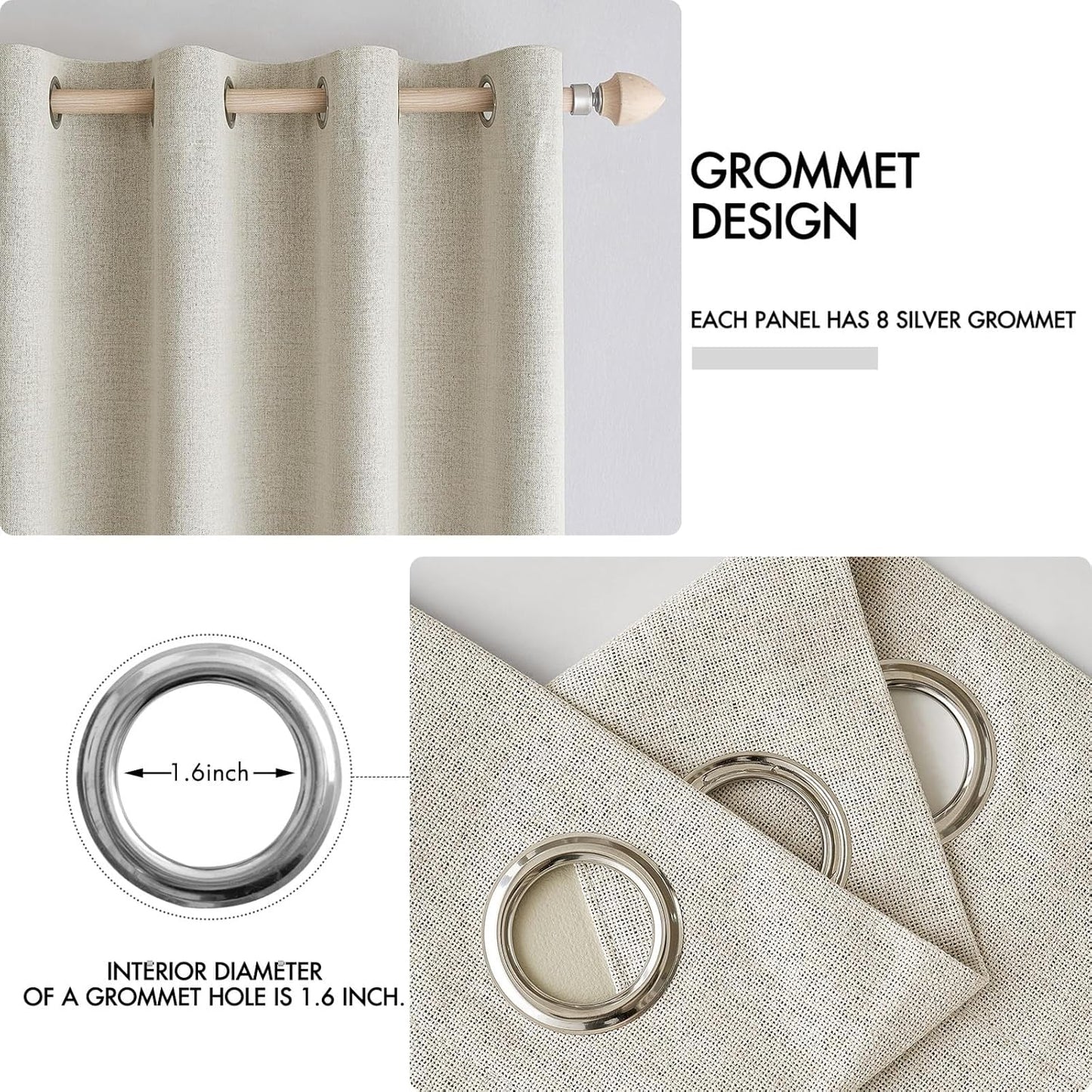 MIULEE 100% Blackout Linen Textured Curtains - Thermal Insulated Cream Drapes | 52 x 96 Inch (2 Panels)