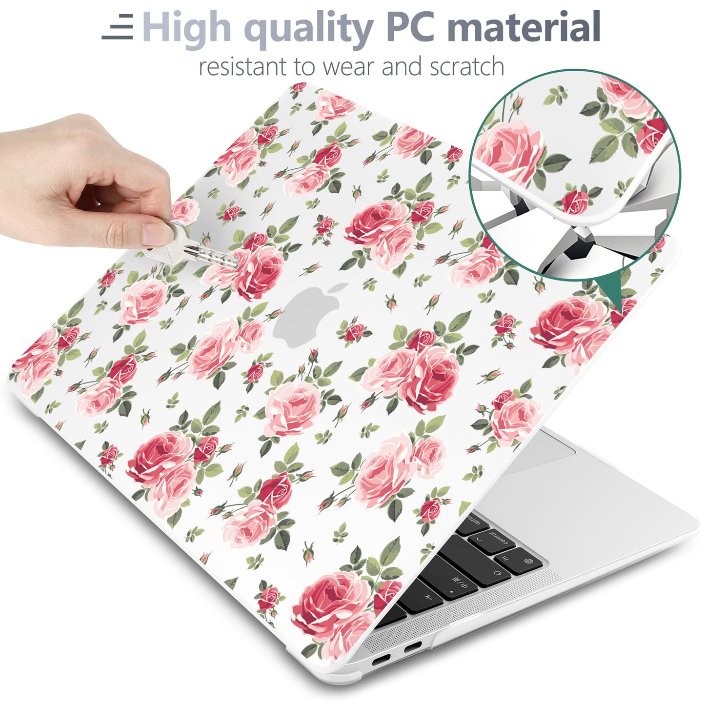 Batianda Case for M1 MacBook Air 13 Inch Model A2337 A2179 A1932 2021 2020 2019 Release,Lovely Floral Design Matte Hard Shell with Keyboard Cover & Screen Protector, Roses