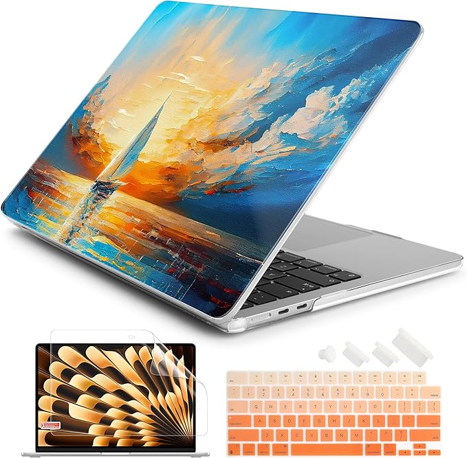 Batianda Premium Case for New MacBook Air 15 inch with M5 M4 M3 M2 Chip 2026 2025 2024 2023 Release, Designed Ultra-Slim Hardshell & Keyboard Cover & Screen Protector 4-in-1 Bundle, Sail