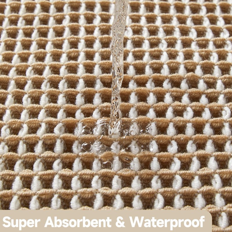TYUU Waffle Bath Mat, Boho Bathroom Rugs Non Slip Washable Super Absorbent Quick Dry Bath Mat Farmhouse Bathroom Decor, 24"x16" Khaki and White