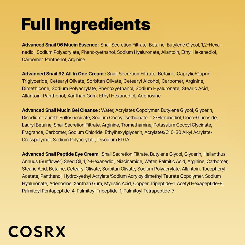 COSRX All About Snail Mucin Korean Skin Care Set, Mini Travel Essentials, Travel Size Gift Set with Snail Mucin Face Wash, Serum, Moisturizer & Eye Cream, Rejuvenating Kit, Mothers Day Gifts for Mom