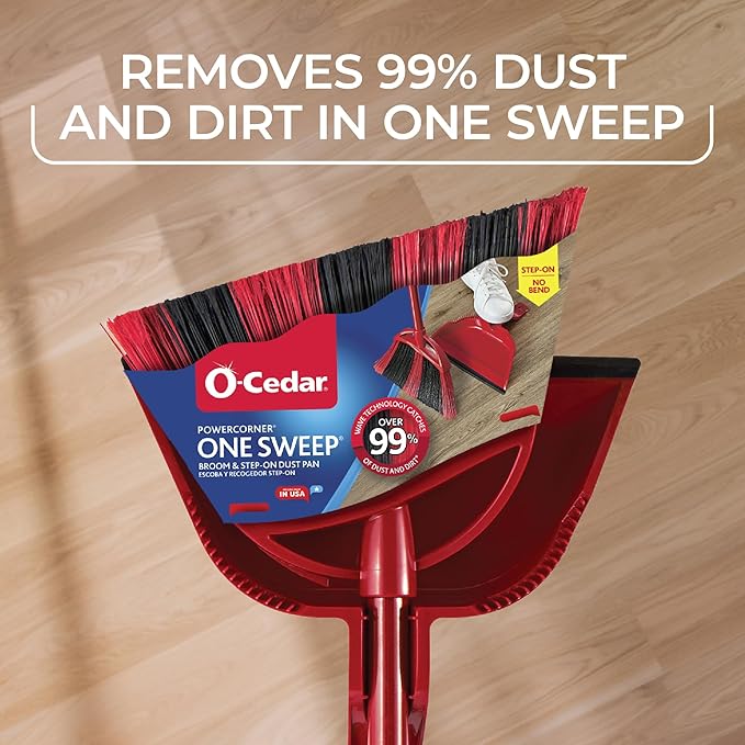 O-Cedar All-in-One Cleaning Kit: EasyWring Spin Mop + One Sweep Broom + PACS Mop Soap Cleaning Tablets + Scrunge Kitchen Scrub Sponges