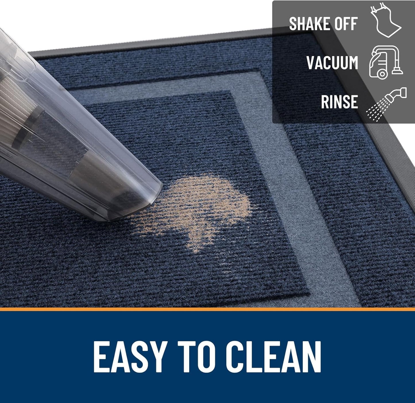 OLANLY Waterproof Front Door Mat - All-Season, Sturdy Natural Rubber, Easy Clean | 47x17, Blue