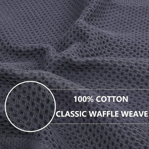 Homaxy Kitchen Dish Towels - 100% Cotton Waffle Weave, Ultra Soft & Absorbent, 13 x 28 Inches, 12-Pack | Dark Grey