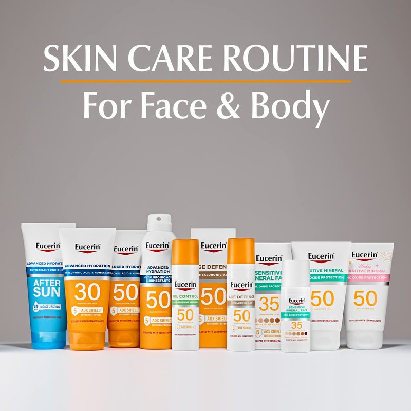 Eucerin Sun Advanced Hydration SPF 50 Sunscreen Lotion (5 Fl Oz) + Age Defense Face Sunscreen Lotion SPF 50 (2.5 Fl Oz), Hypoallergenic and Lightweight Sun Protection with Hyaluronic Acid