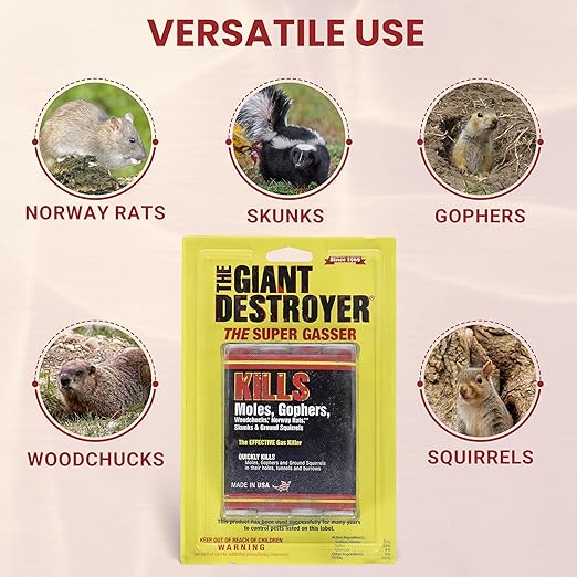 Giant Destroyer Smoke Bomb Gasser â Rodent & for Gophers, Moles, Groundhogs & Rats â 16 Pack (64 Tubes) + Jecudi Towel