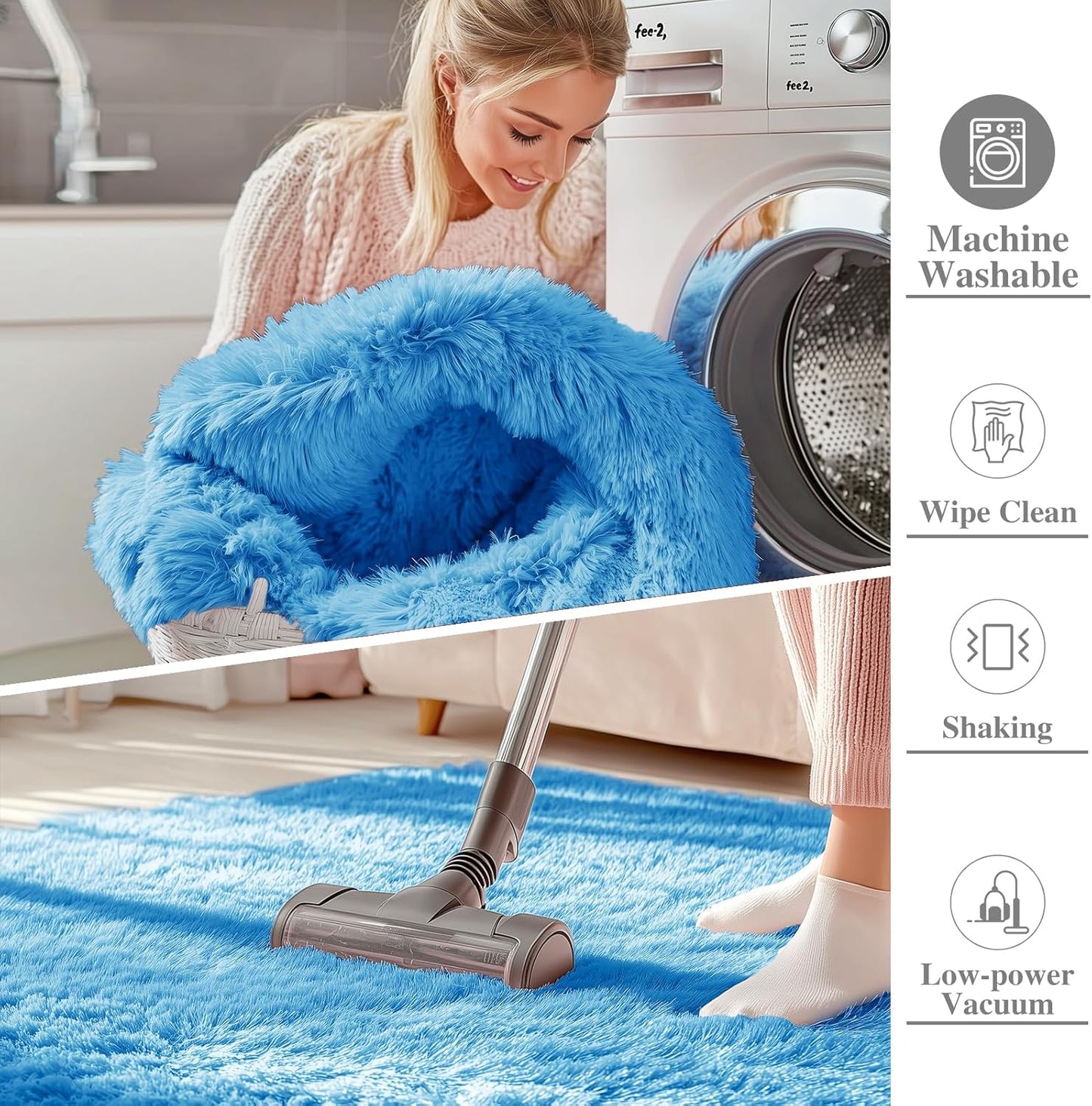 OLANLY Large 5x7 Machine Washable Area Rug - Soft Fluffy Shaggy Carpet for Living Room & Bedroom | Bright Blue