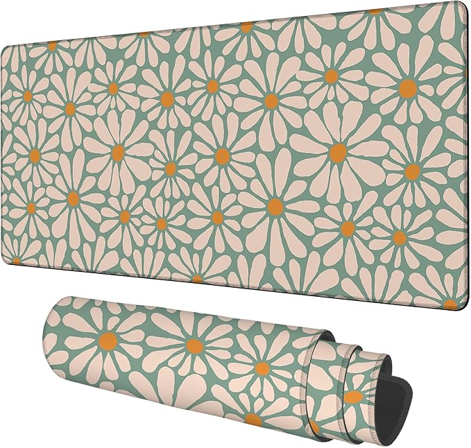 NITAHHHY Retro Daisy Flowers Gaming Mouse Pad 3mm Thick Stitched Edge Waterproof Non-Slip Large Computer Keyboard Mouse Mat,Suitable for Office Entertainment Decorative Desk Pad 35.4 x 15.7 Inches