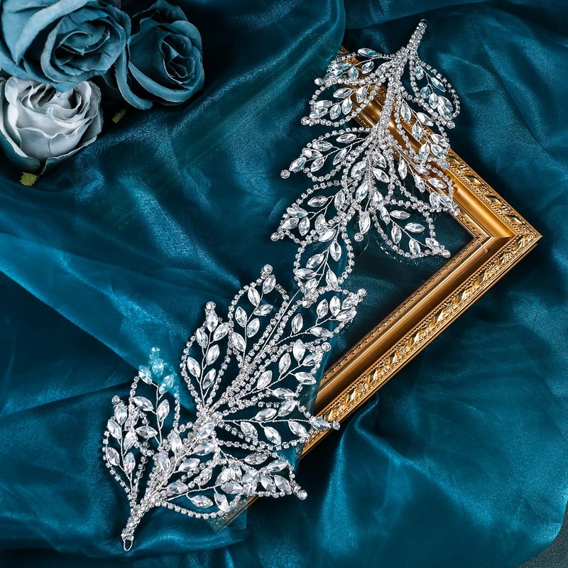 Bridal Headband for Wedding Rhinestone Bride Hair Pieces,Crystal Lengthen Wedding Hair Accessories for Bride Bridesmaid (Sliver, 1)