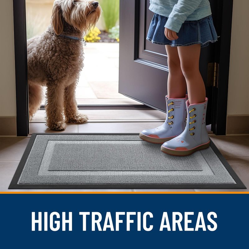 OLANLY Front Door Mat Indoor Outdoor Entrance, Waterproof All-Season, All-Weather Doormat, Sturdy Natural Rubber, Low Profile, Easy Clean Patio Porch Entryway Mat, 71x47, Ash Gray