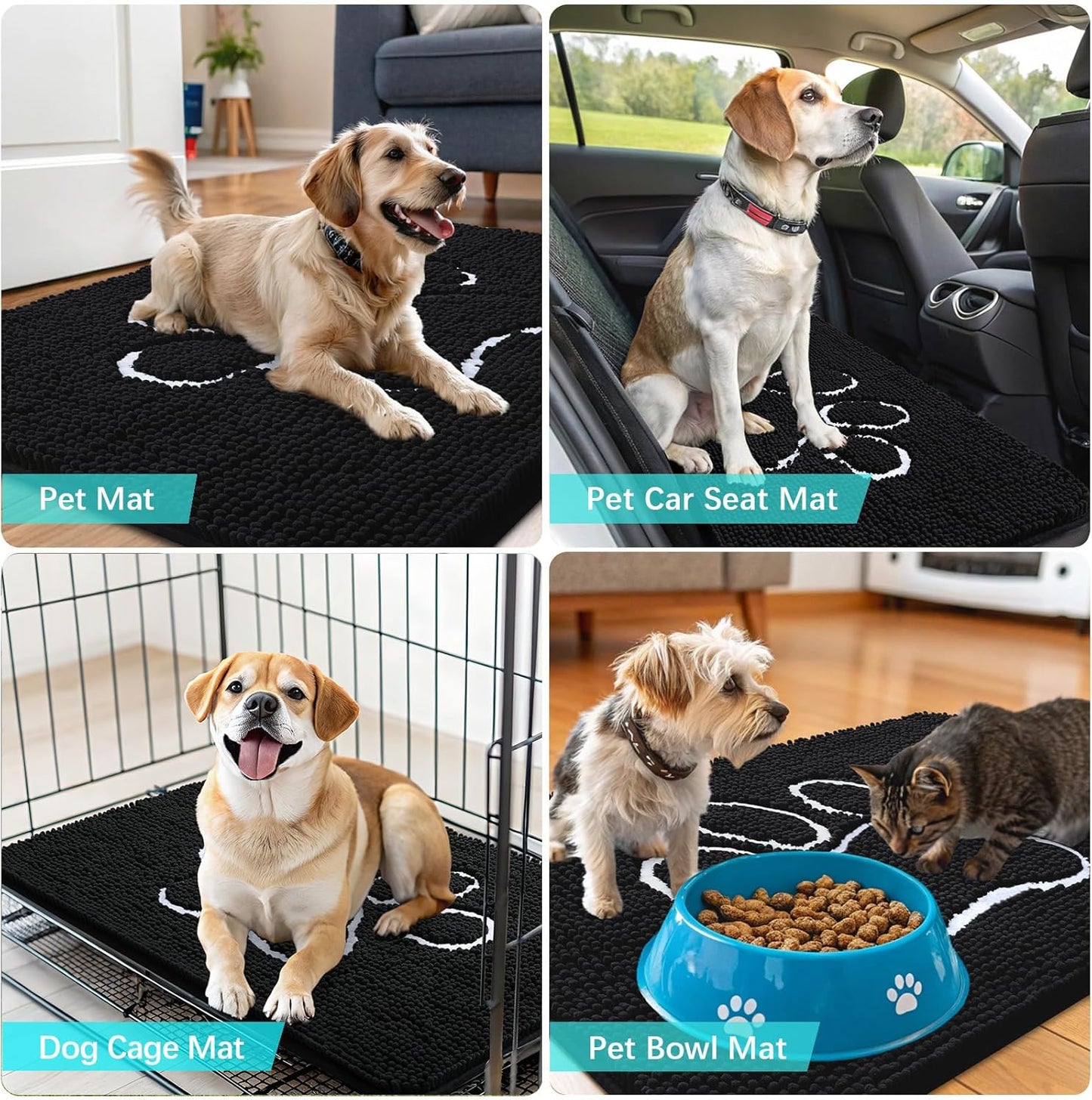 OLANLY Dog Door Mat - Absorbent Non-Slip Mud Mat for Paws | 47x24 Black Chenille Design