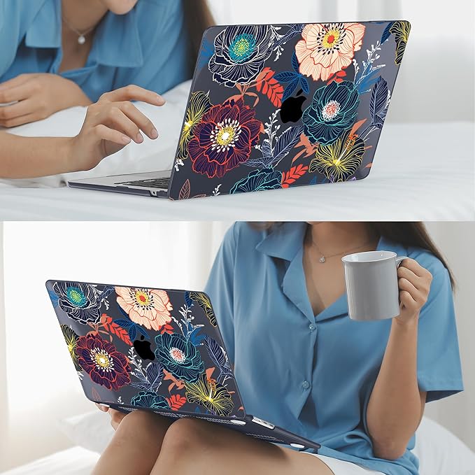 Mektron for 2026 MacBook Air 13-inch M5 Laptop Case A3449 with 13.6-inch Liquid Retina Display Fits 2025 A3240 M4 2024 A3113 M3 2023 A2681 M2 Printed Shell for MacBook Air 13.6", Dahlia Flowers