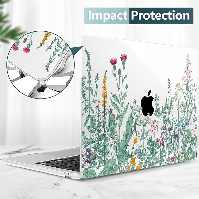 TWOLSKOO for MacBook Air 15 inch Case 2026 2025 2024 2023 Release M5 A3448 M4 A3241 M3 A3114 M2 A2941, Plastic Hard Shell & Screen Protector & Keyboard Cover & Trackpad Film, Botanical Illustration